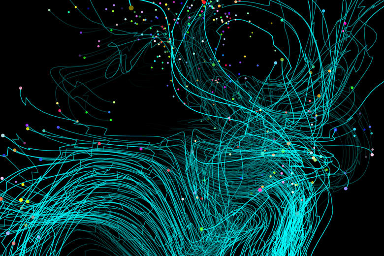 3d Network Connection in wireframe drawing with data