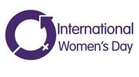 International Women's Day logo: purple text on white background